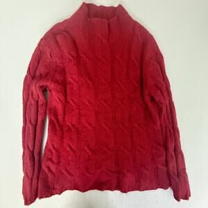 Vintage Eddie Bauer Red Cable Knit Lambswool Angora Mock Neck Sweater XXL